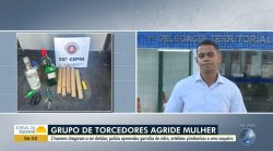 torcedores-do-bahia-sao-detidos-suspeitos-de-agredir-mulher-em-salvador;-soqueira-e-artefatos-pirotecnicos-foram-apreendidos