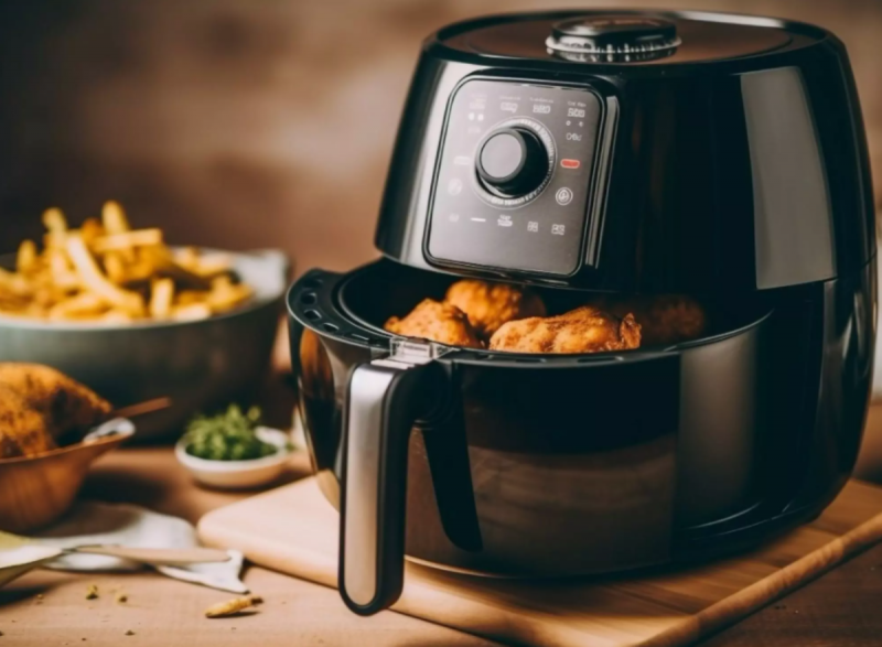 Airfryer com comida sendo preparada