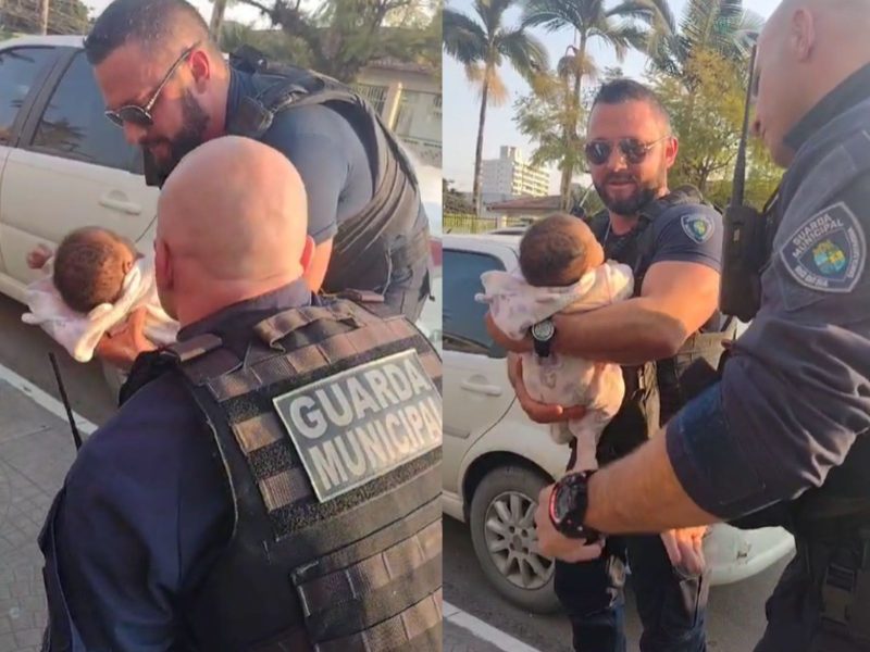 Bebê engasgado sendo salvo pelos guardas de trânsito em Rio do Sul 