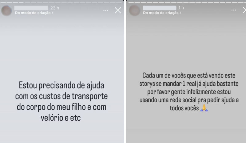 Print de golpe em story de instagram pedindo dinheiro em nome de vitimas de acidente