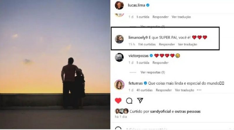 na imagem aparece postagem de Lucas Lima, com quem Sandy foi casada e se separou em 2023