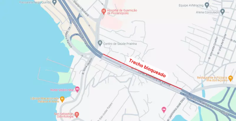 Interdição ocorre na pista da direita, sentido Bairro-Centro