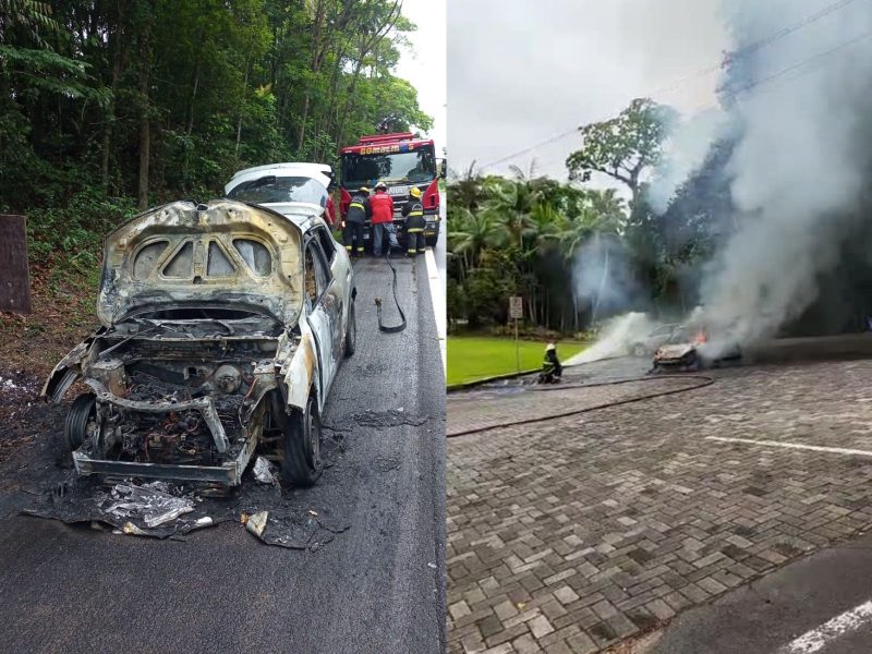 Montagem mostrando ambos os focos de incêndio em Indaial